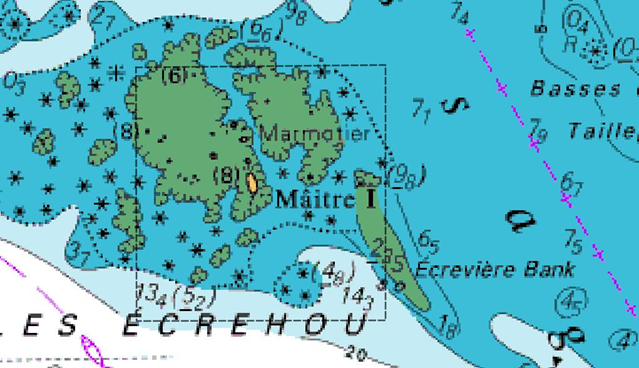 Map of area of Les Ecrèhous