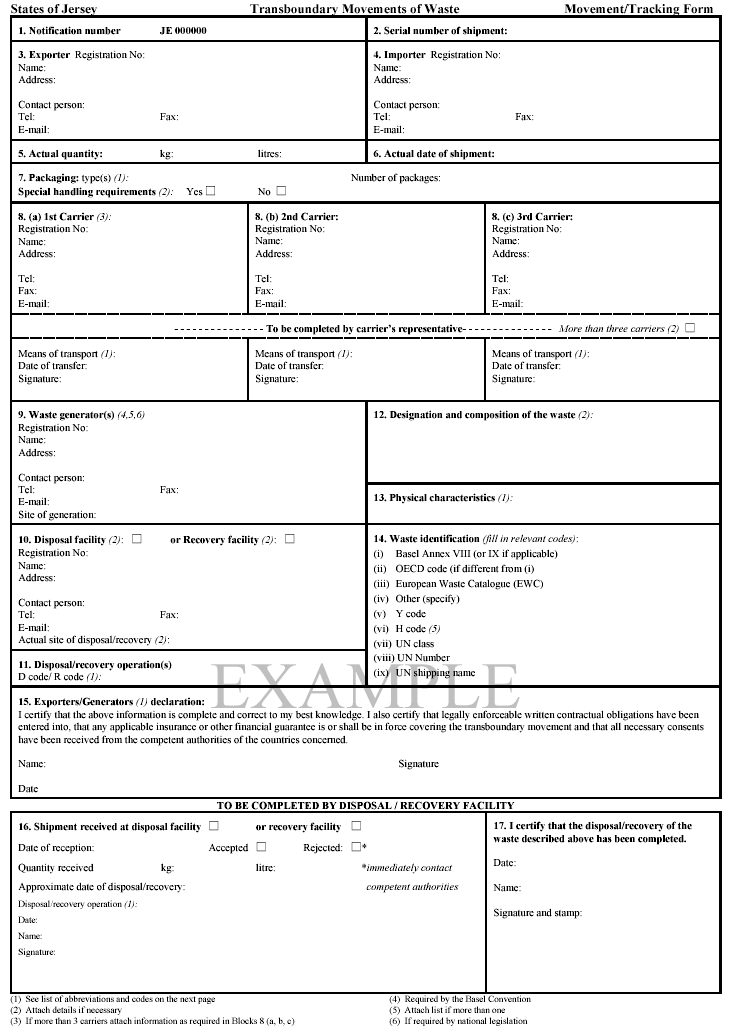 Form 2 - consignment note for transboundary movement of waste - continued