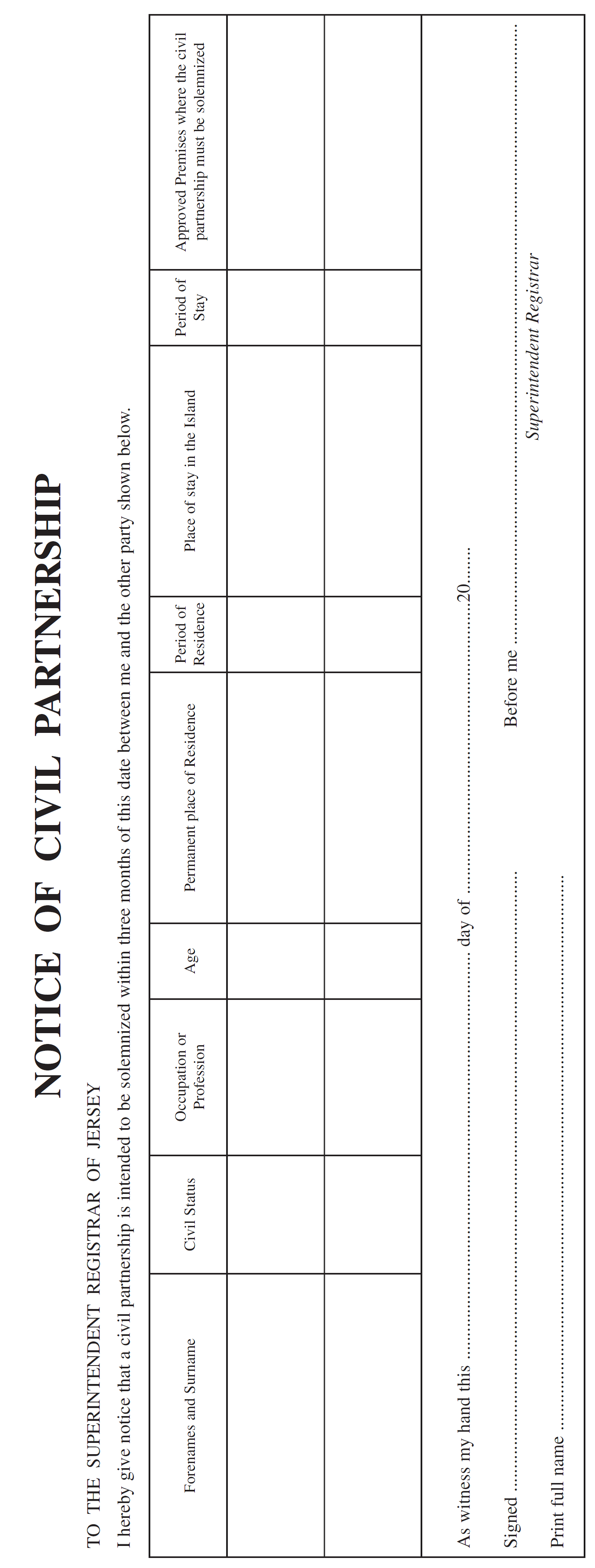 Notice of Civil Partnership