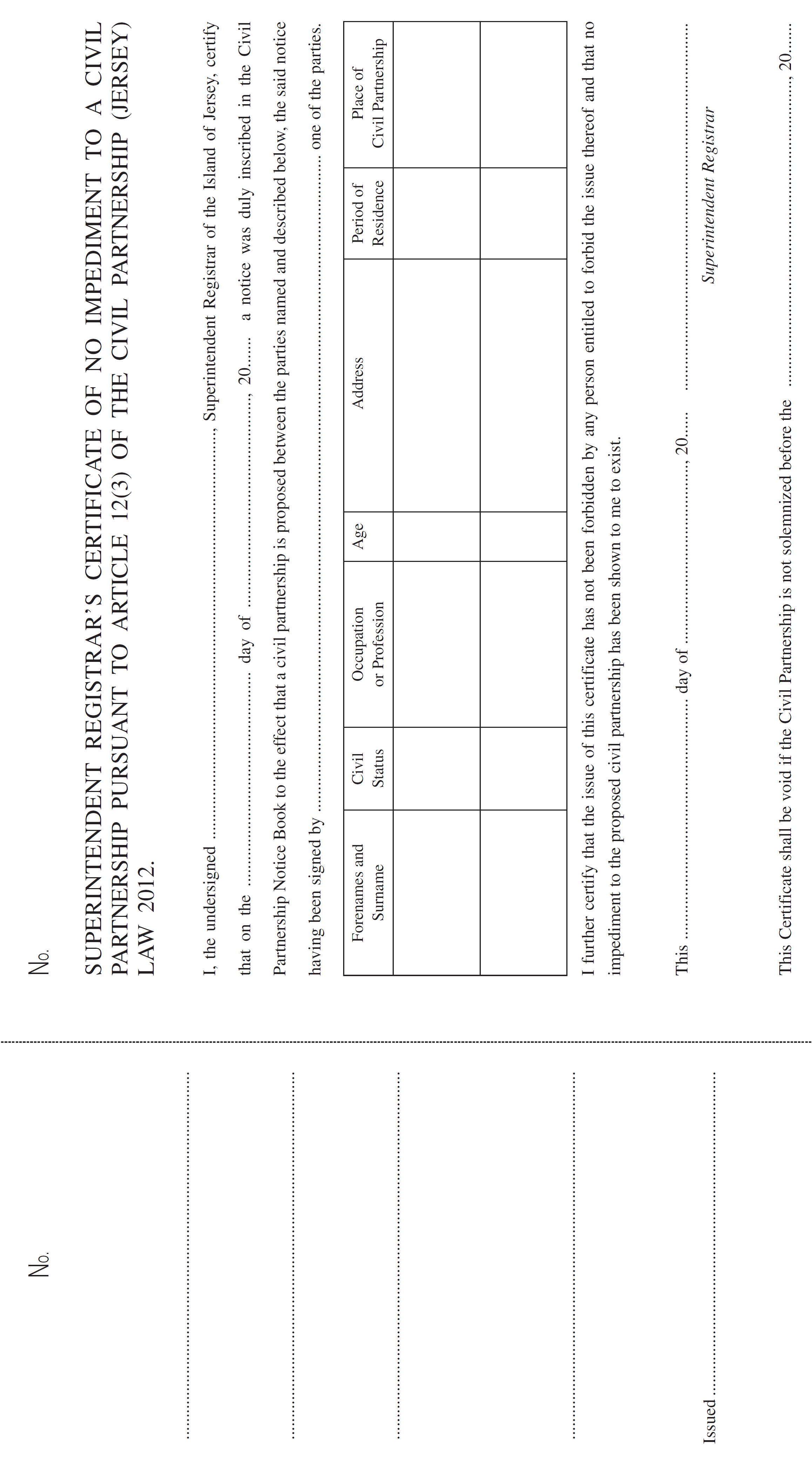 Certificate for Registration of Civil Partnership outside Jersey