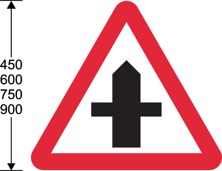 Red triangle with black crossroads lines