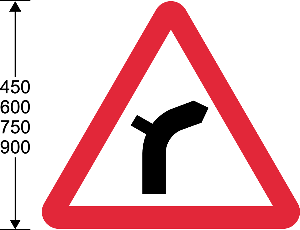 Red triangle with black bending line