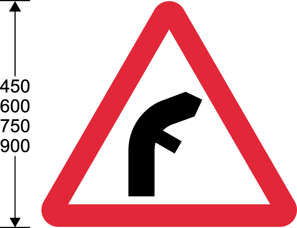 Red triangle with black bending line