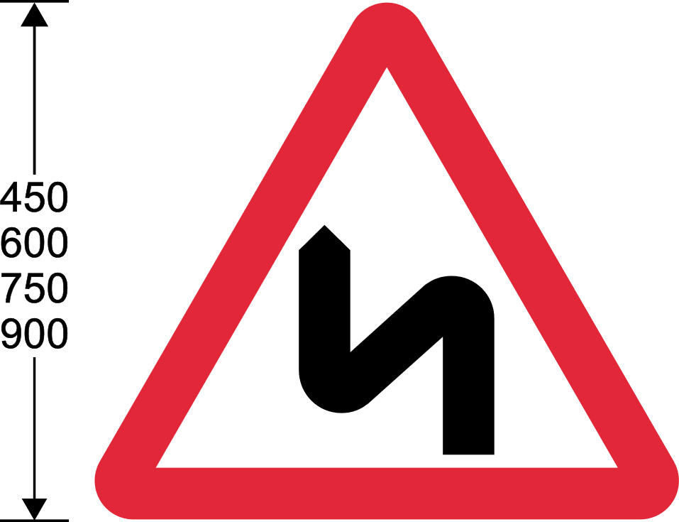 Red triangle with black double bending line