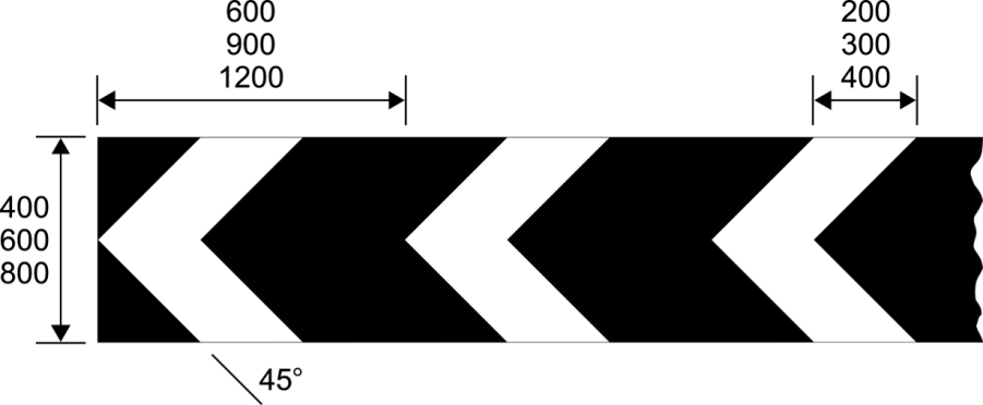 White arrows on a black background with dimensions