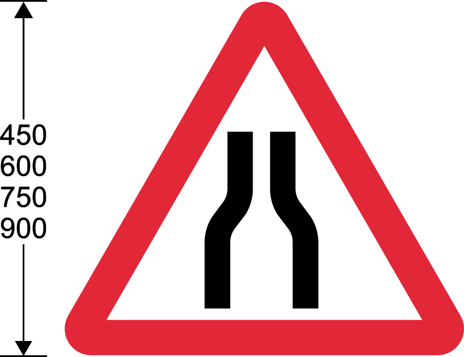 Red triangle with road narrows on both sides lines