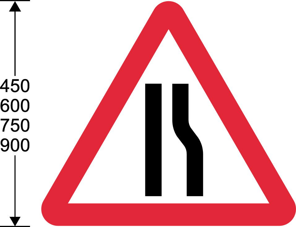 Red triangle with road narrows lines