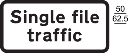 A black and white sign with black text