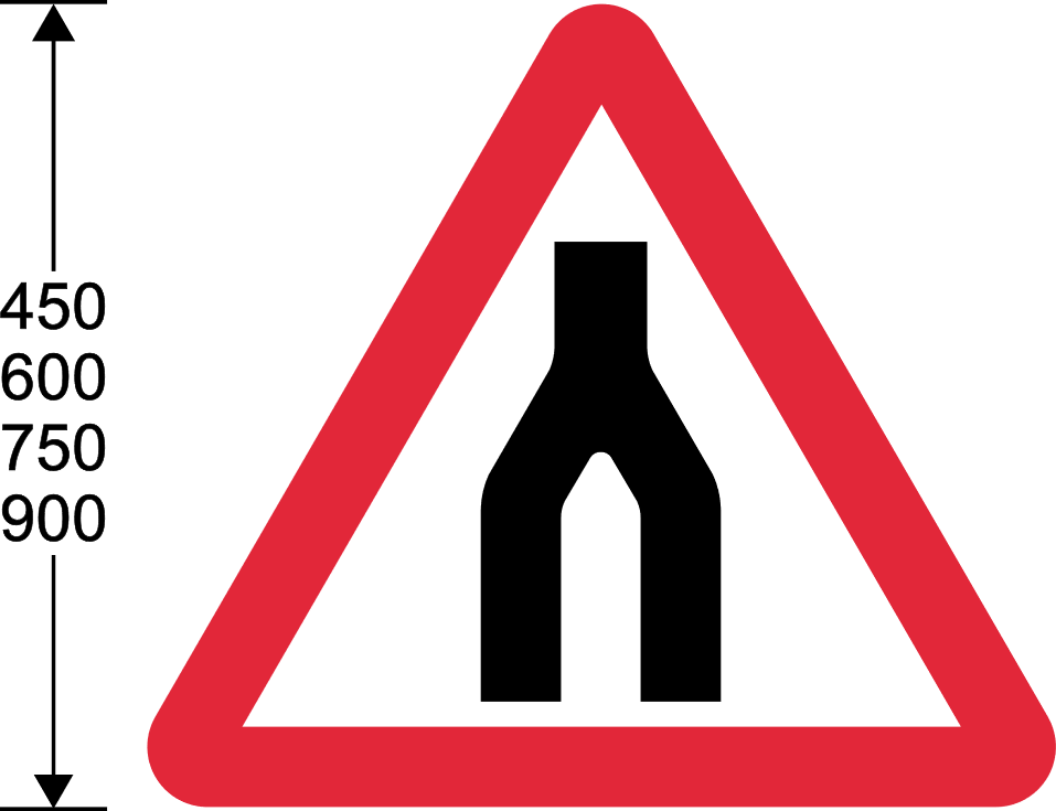 Red triangle with dual carriageway lines