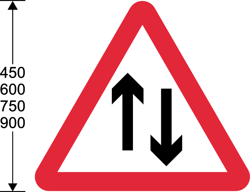 Red triangle with two-way arrows