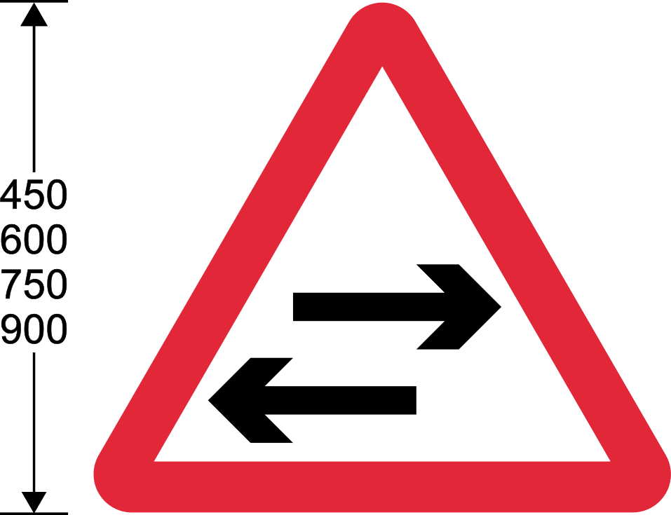 Red triangle with two-way arrows