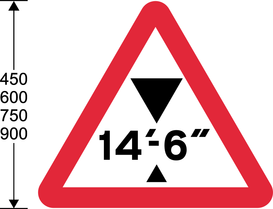 Red triangle with black symbols and numbers
