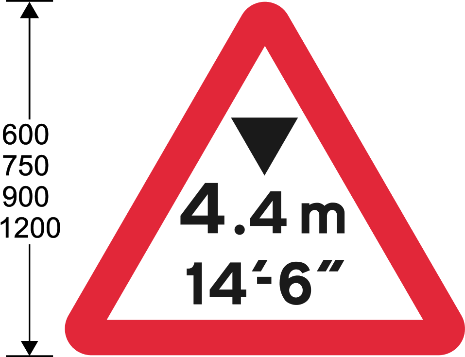 Red triangle with black symbol and numbers