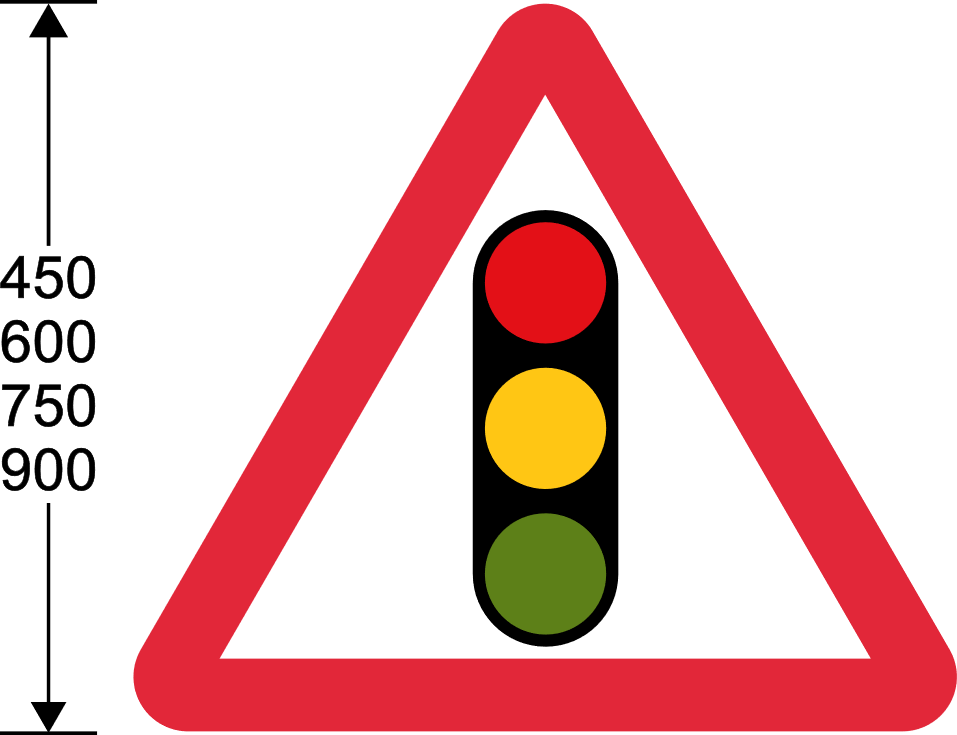 Red triangle with traffic signals symbol
