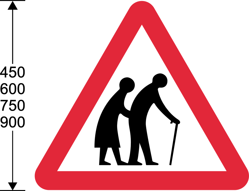 Red triangle with frail pedestrian symbols