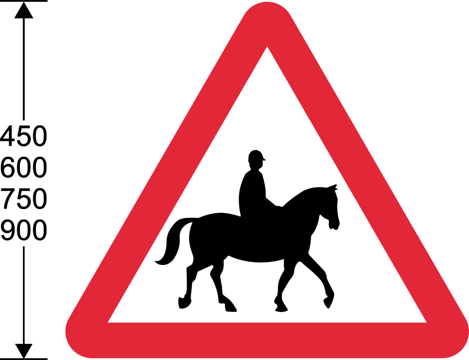 Red triangle with rider and horse symbol