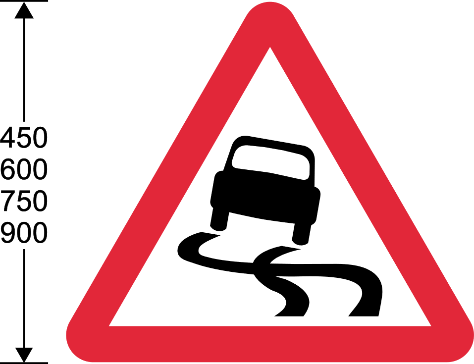 Red triangle with car slipping symbol