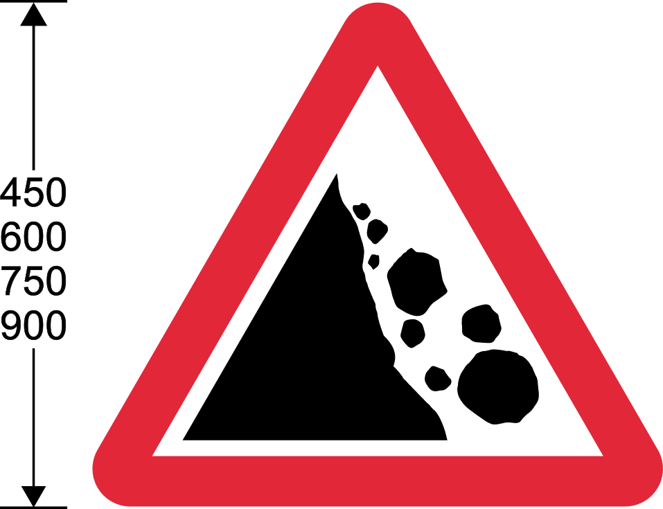 Red triangle with falling rocks symbol