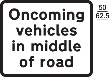 A black and white sign with black text