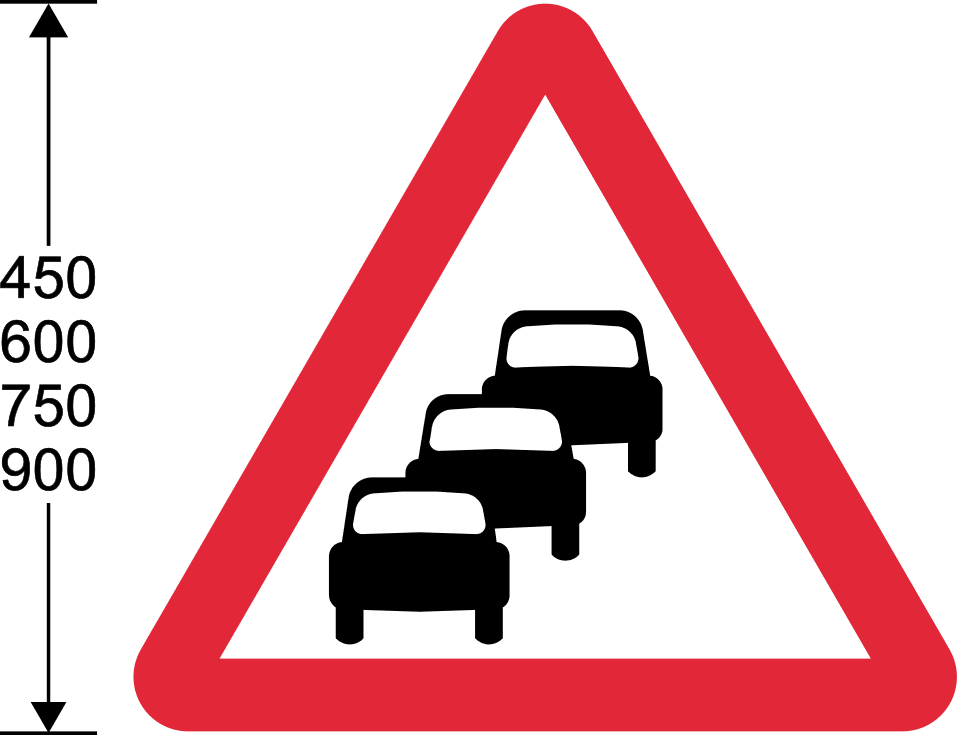 Red triangle with 3 car symbols