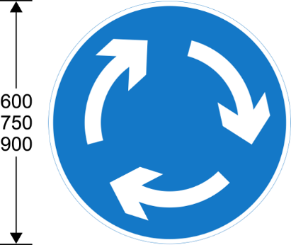 Blue sign with white direction arrows