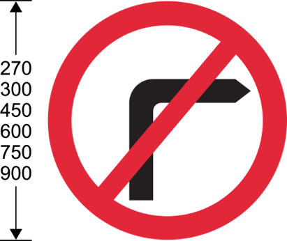 Red circular sign with black no right turn arrow