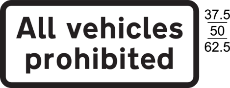 A black and white sign with black text