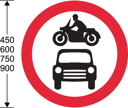 Red circular sign with motorcycle and car symbols