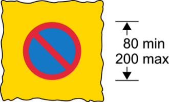 Blue and red sign on a yellow background