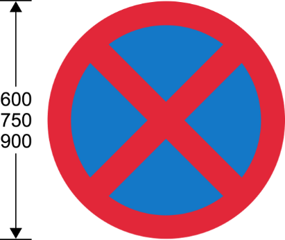 A red and blue circular sign