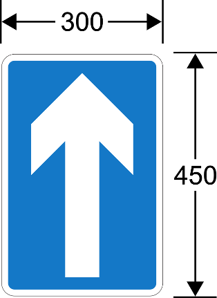 A blue sign with white arrow  Description automatically generated