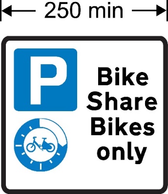 A sign with a bike parking sign and text "Bike Share Bikes only"