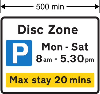 A sign with text and a parking sign