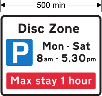 A sign with text and a parking sign