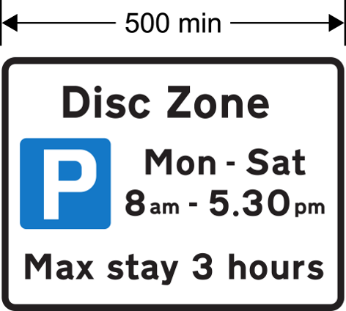 A sign with text and a parking sign