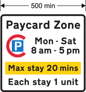 A sign with text and a parking sign  Description automatically generated