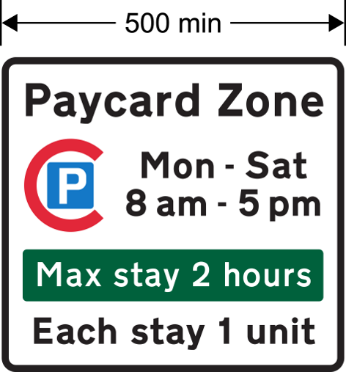 A parking sign with text and a parking sign  Description automatically generated