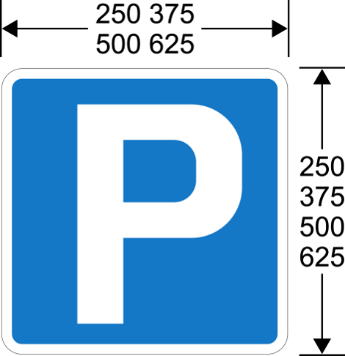 A blue sign with a white letter p  Description automatically generated