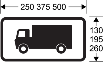 A black and white sign with a truck  Description automatically generated