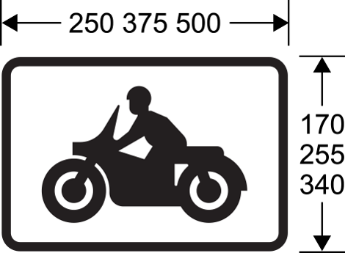 A black and white sign with a person on a motorcycle  Description automatically generated