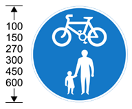 A blue sign with a person and a child and a bicycle