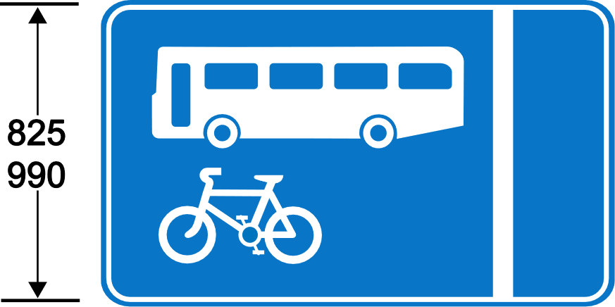 A blue sign with a bus and a bicycle