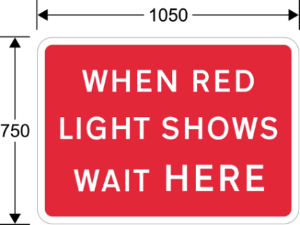 A red sign with white text