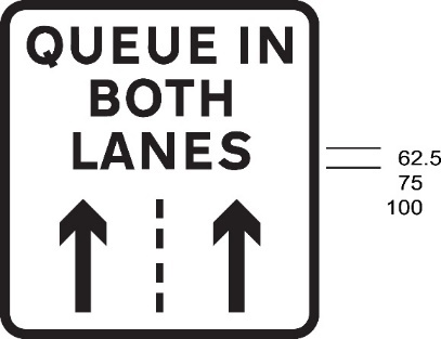 A sign with arrows pointing to 2 lanes