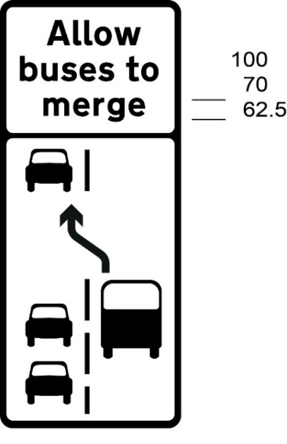A road sign with cars and measurements