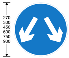 A blue sign with 2 white arrows
