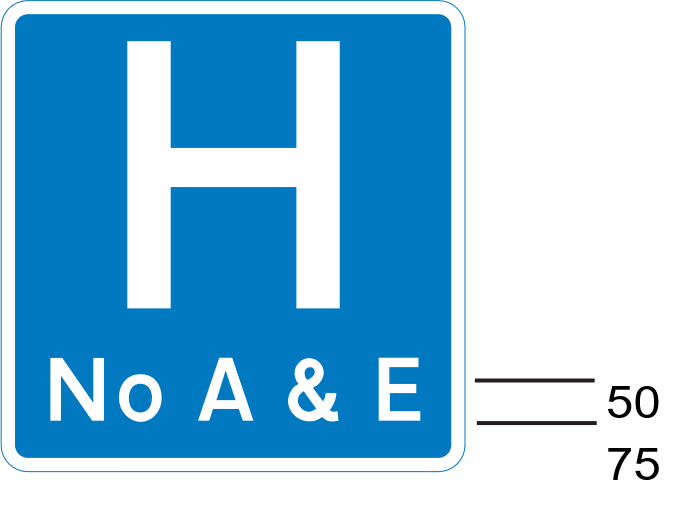 A blue sign with white text