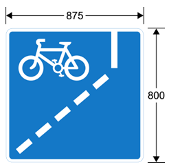 A blue sign with a bicycle on the side  Description automatically generated