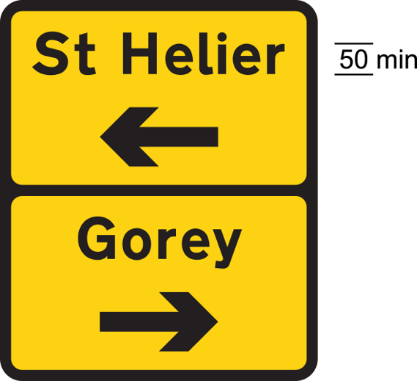 A yellow sign with destinations text and arrows