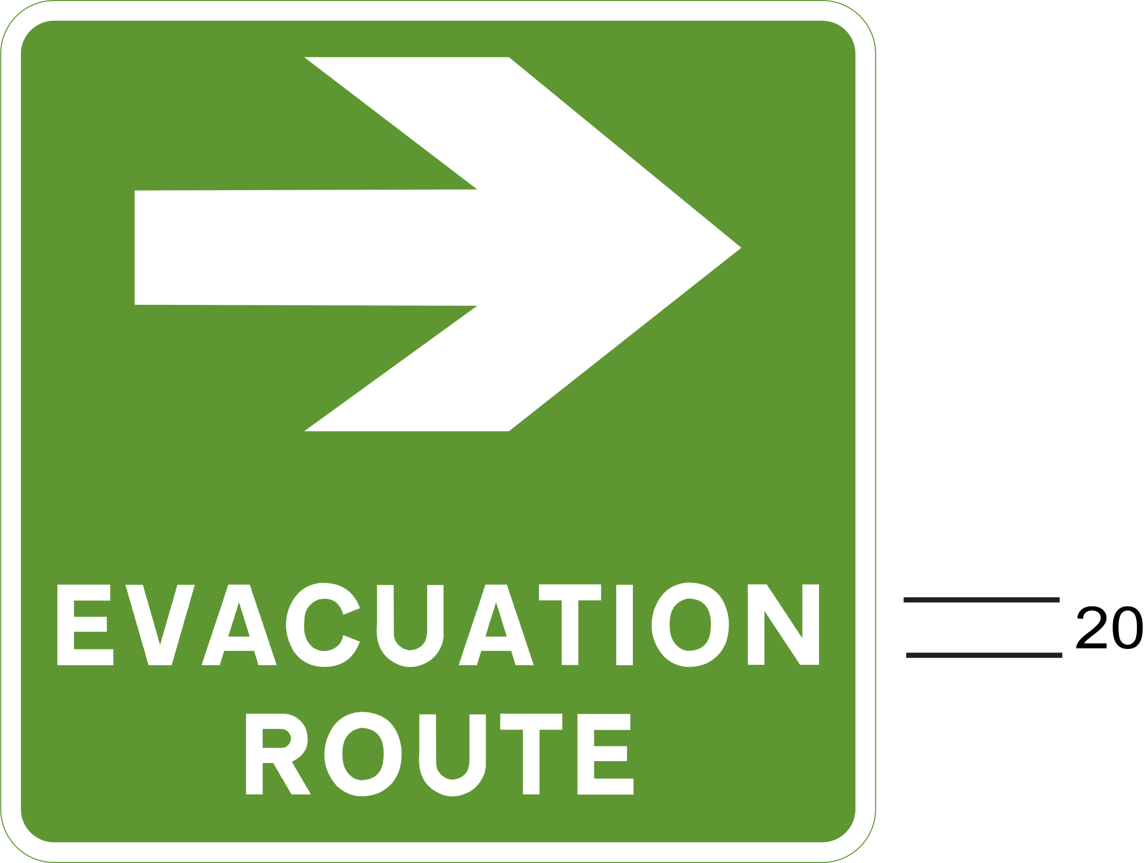 A green sign with a white arrow and text